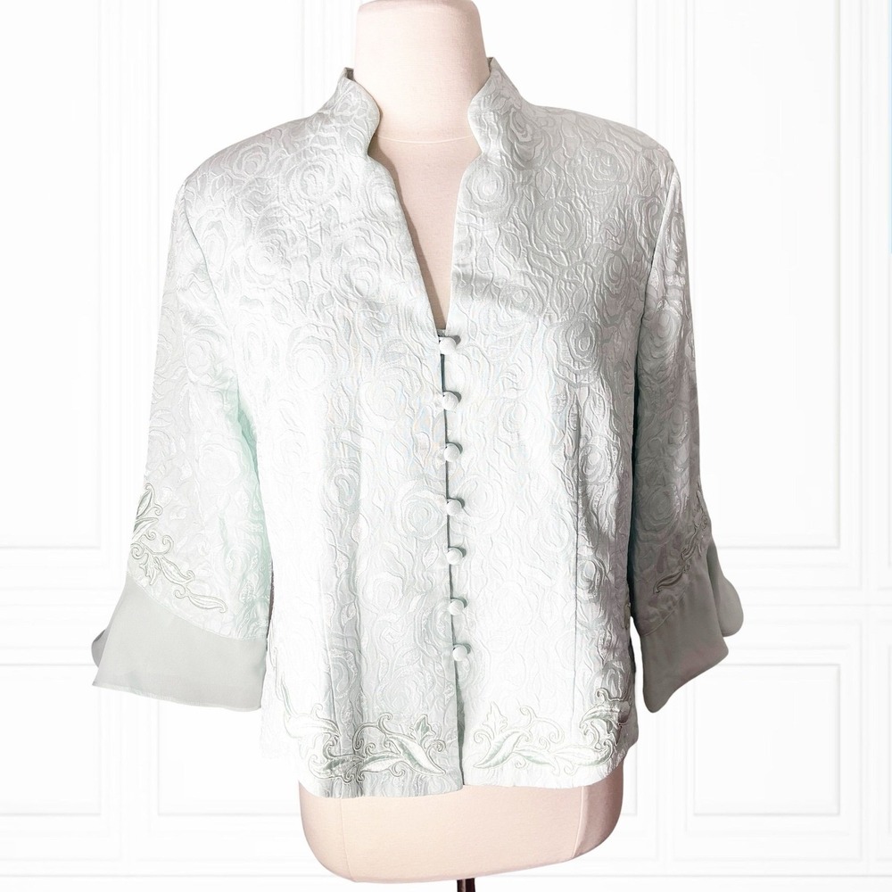 Drapers & Damons Floral Jacquard Mandarin Collar Jacket Embroidered Cuffs 14P